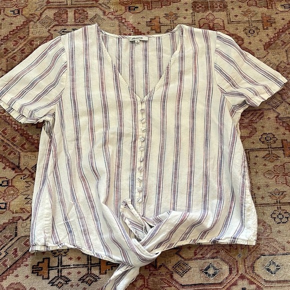 Madewell | Agency Tie-Front Button Top in Sarasota Stripe Medium - Picture 5 of 10